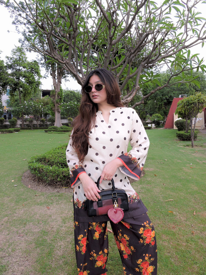 Akshita rohilla In Ivory Polka Floral Printed Lawn Cotton Co-ord Set