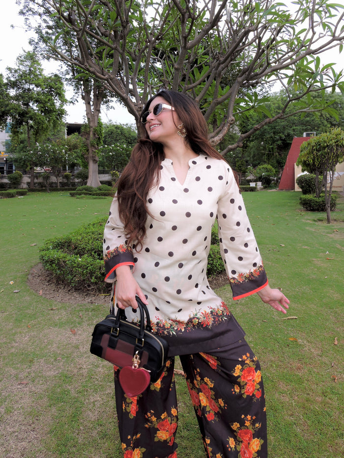 Akshita rohilla In Ivory Polka Floral Printed Lawn Cotton Co-ord Set