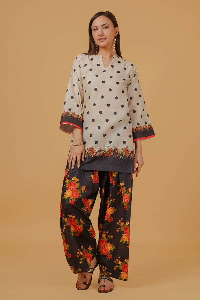 Akshita rohilla In Ivory Polka Floral Printed Lawn Cotton Co-ord Set