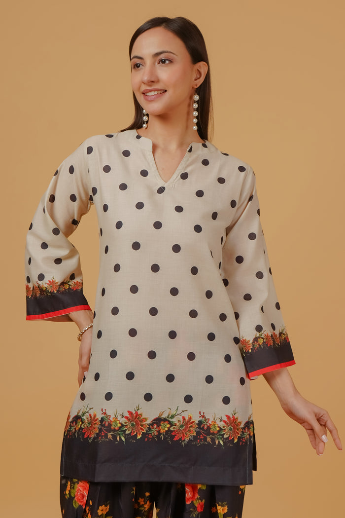 Akshita rohilla In Ivory Polka Floral Printed Lawn Cotton Co-ord Set