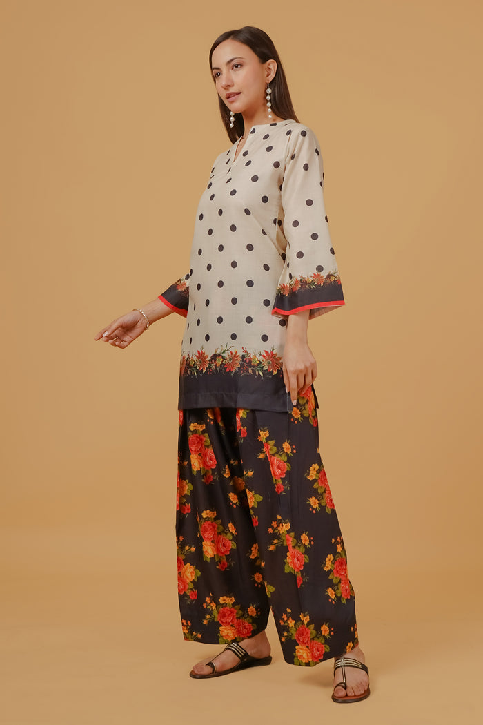 Akshita rohilla In Ivory Polka Floral Printed Lawn Cotton Co-ord Set