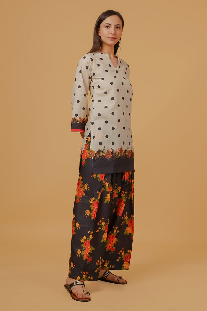 Akshita rohilla In Ivory Polka Floral Printed Lawn Cotton Co-ord Set