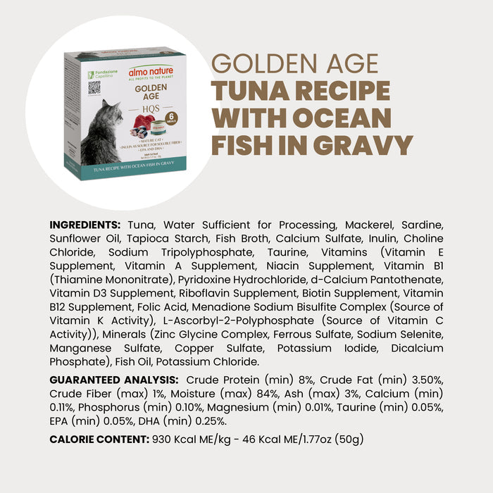Almo Nature HQS Golden Age Cat Food - Tuna Recipe With Ocean Fish In Gravy 6 x 50g