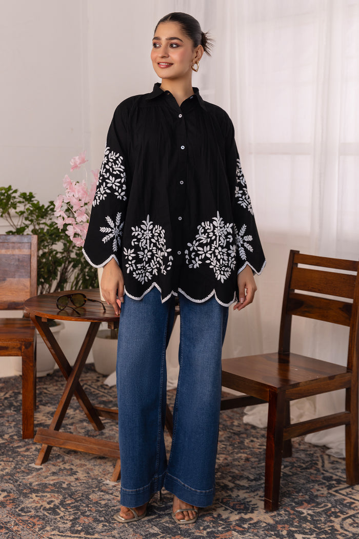 Anureet In Cotton Chikankari Shirt - Black