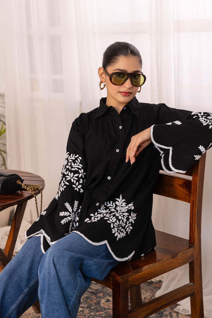 Anureet In Cotton Chikankari Shirt - Black