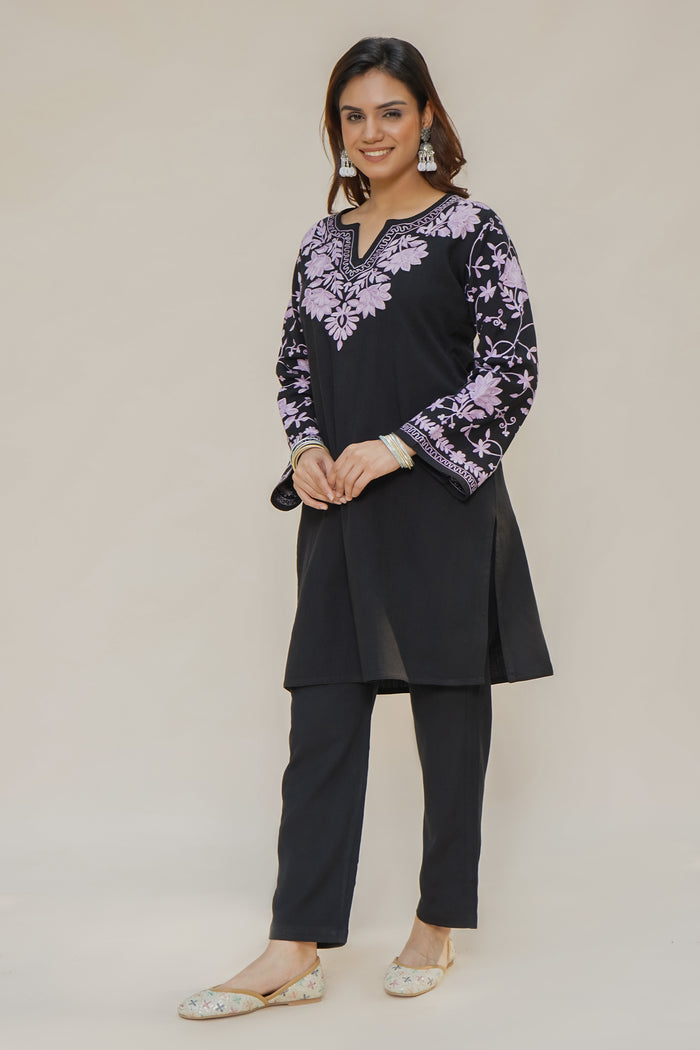 Anureet in Woollen Kashmiri Black Kurta Set