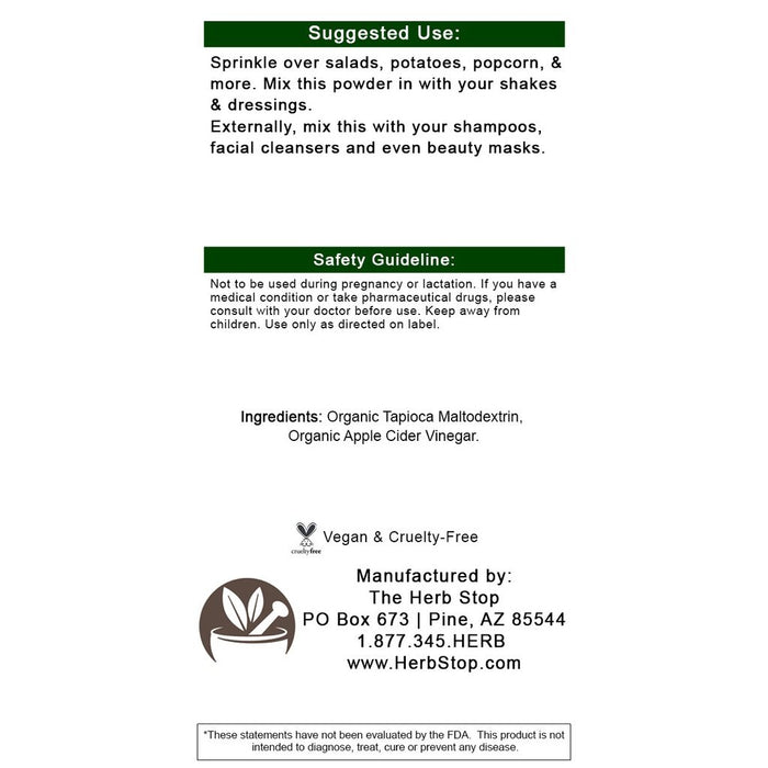 Apple Cider Vinegar Powder Label - Back