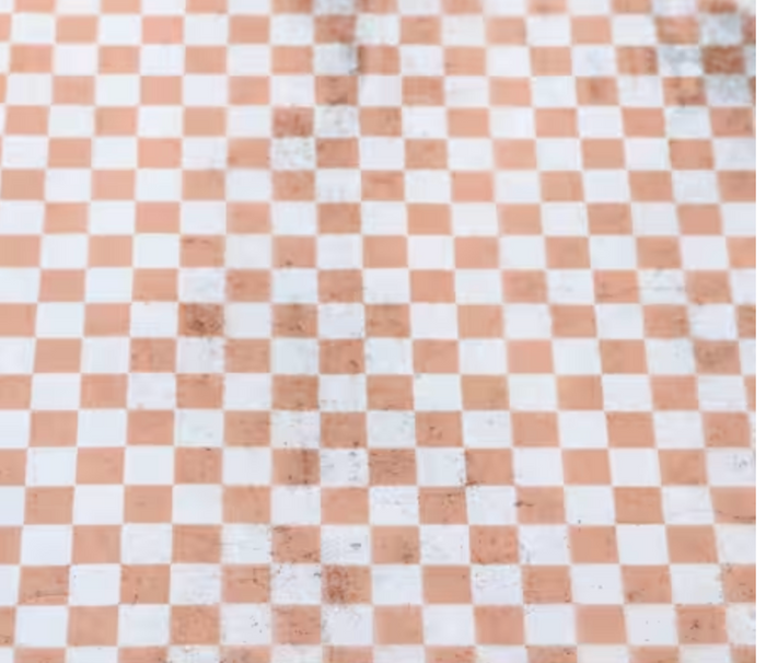 Apricot Checkerboard Vinyl 1/2yd -- Sallie Tomato