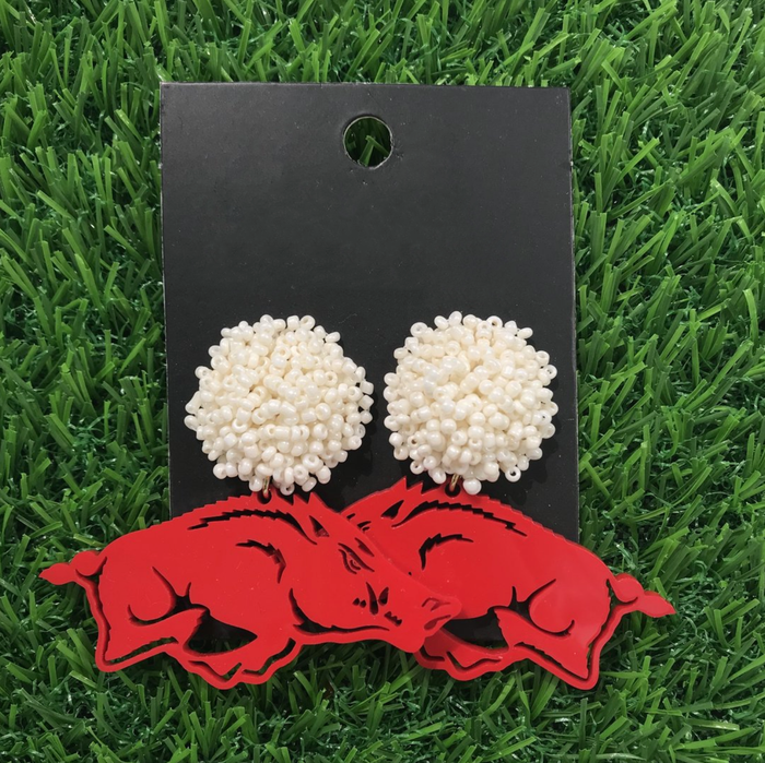 Arkansas Cardinal Red Acrylic Razorbacks with White Beaded Top