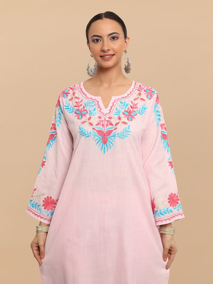 Asfi Javed in Falak Kashmiri Long Kurta Set  - Baby Pink