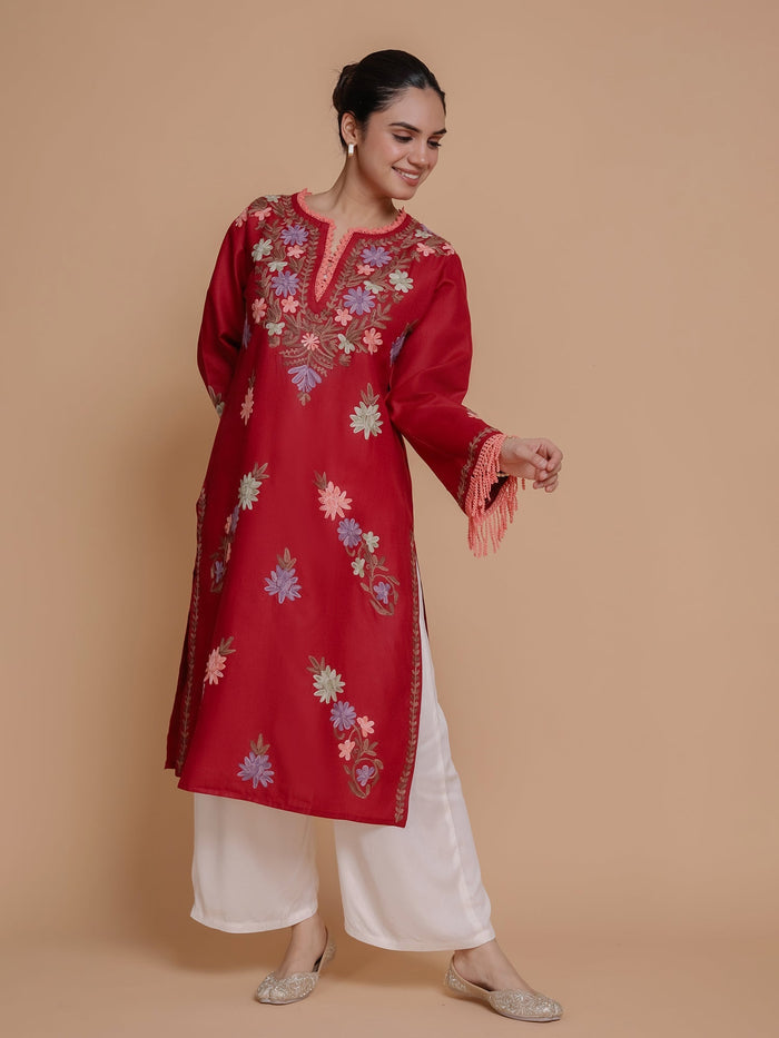 Asmeet in Falak Kashmiri Long Kurta - Maroon