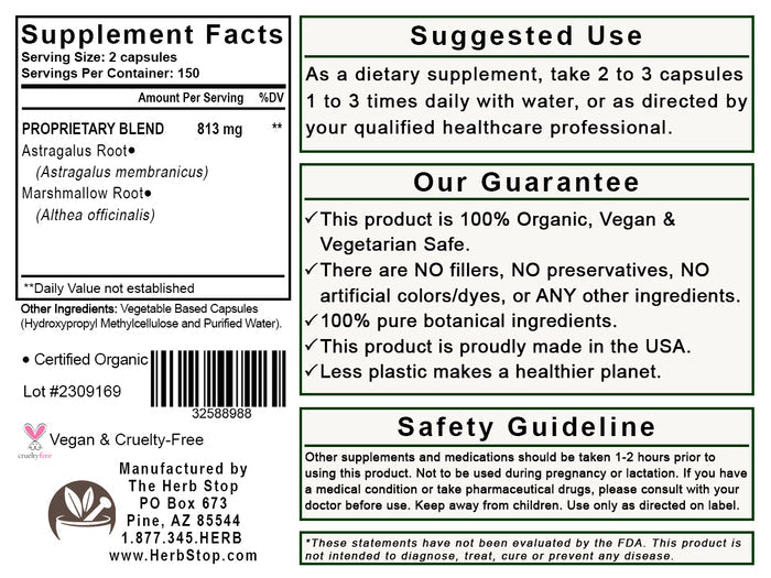 Astragalus/Marshmallow Capsules Label - Back