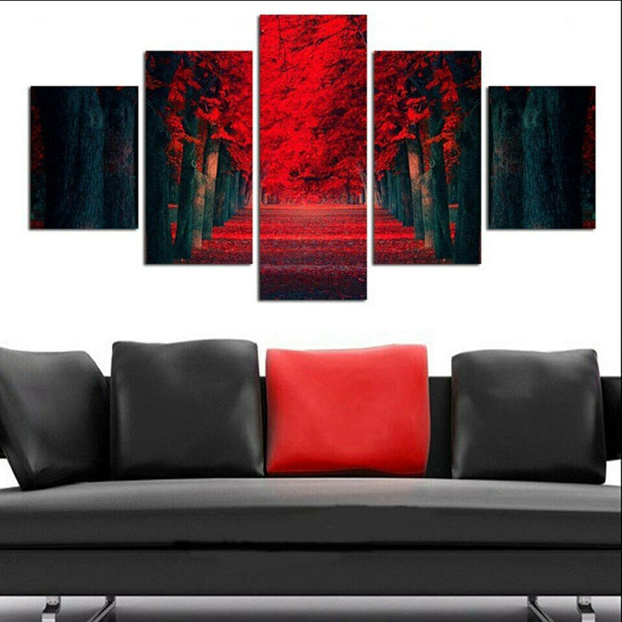Autumn Red Tress in The Garden Wall Art Frame Canvas Printing Decor
