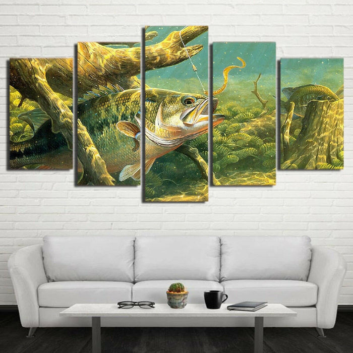 Bass Fishing Lake Fish Wall Art Frame Canvas Printing Decor