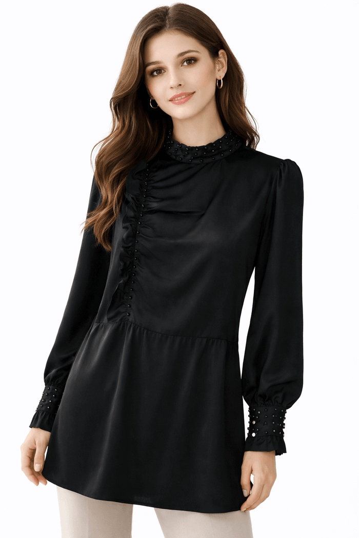 Beaded Mock Neck Ruffle Tunic - Nishat Creative Store