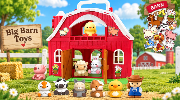 Big Red Barn Toy Set with Farm Animals & Farmer Figures