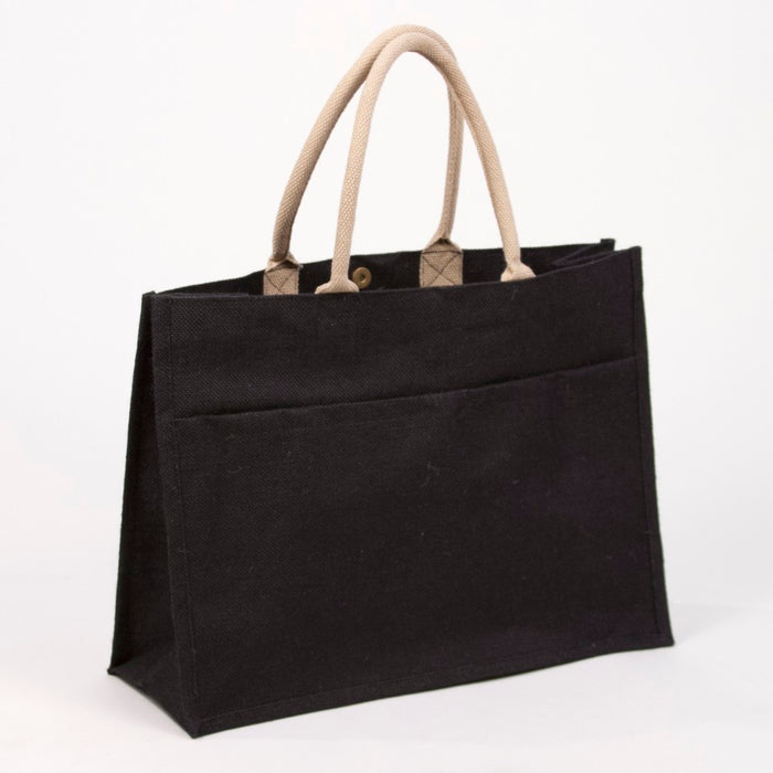 Black Jute Pocket Tote