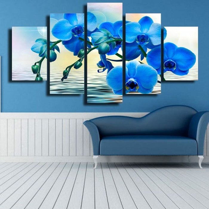 Blue Orchid Abstract Flower Wall Art Frame Canvas Printing Decor