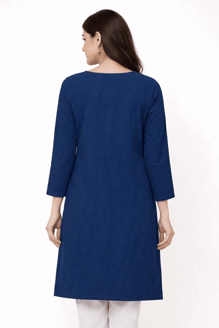 Blue Striped Floral Embroidered Kurta - Nishat Creative Store