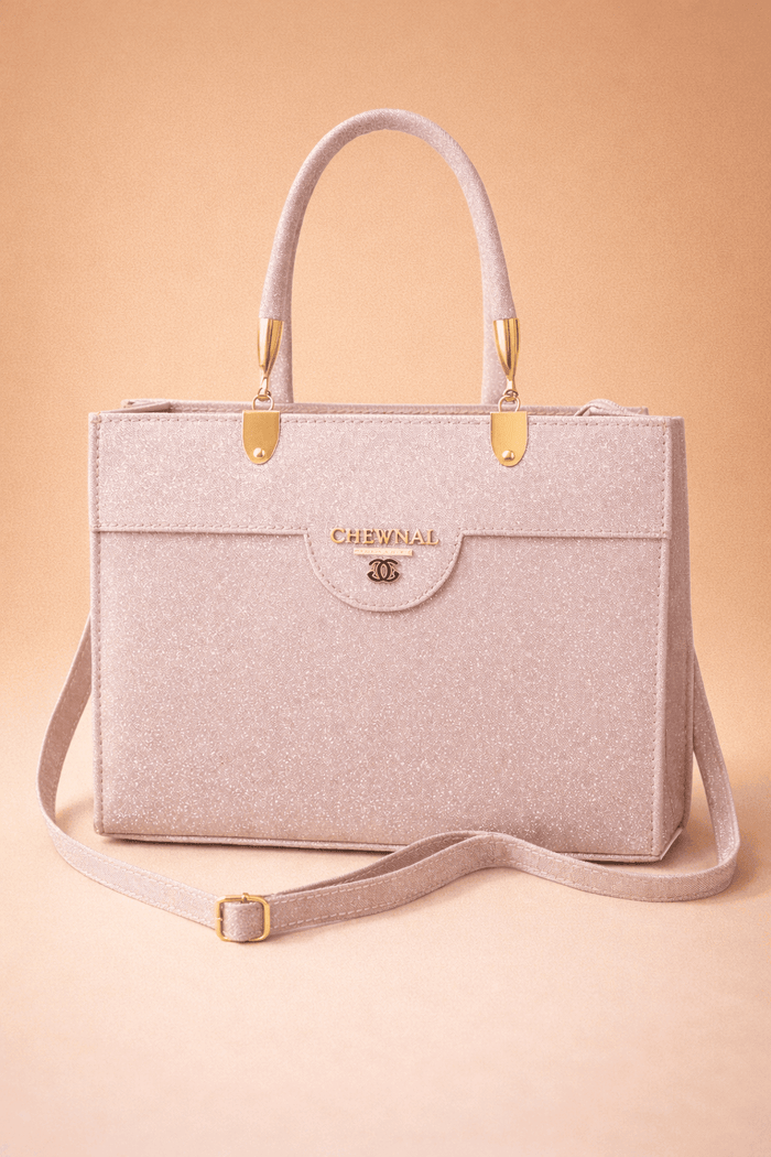 Blush Shimmer Square Satchel with Gold Hardware - Nishat Creative Store