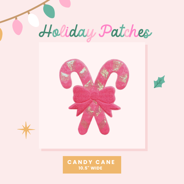 Candy Cane Sequin Patch with Chenille Bow