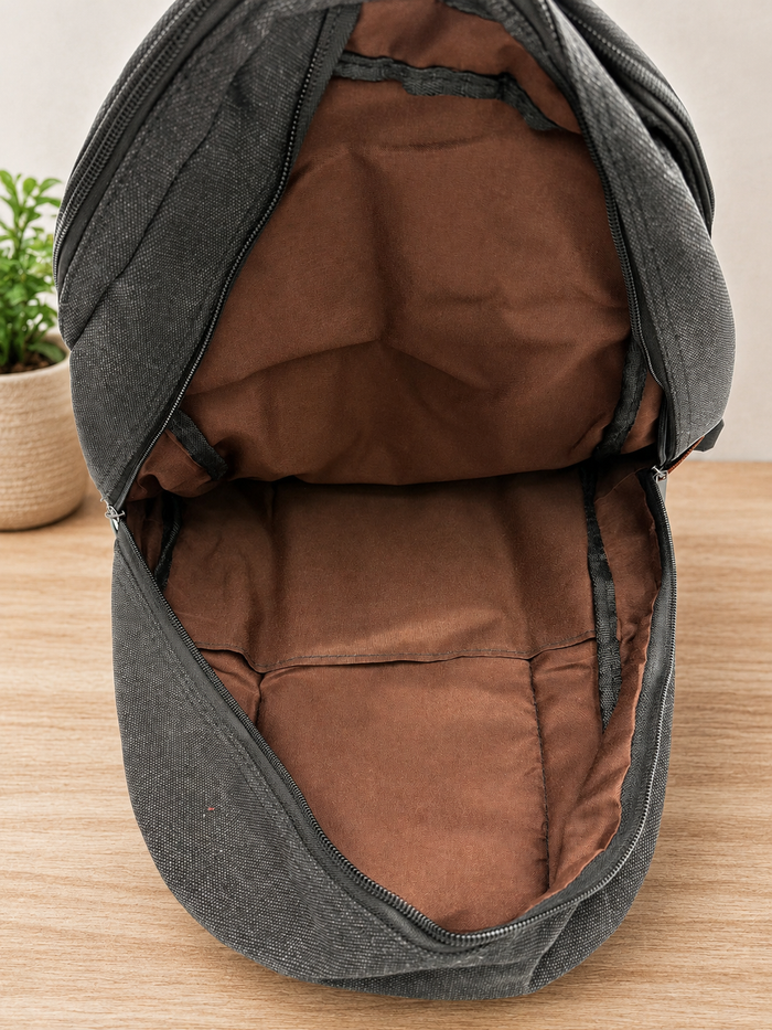Charcoal Gray & Brown Classic Backpack – Multi-Pocket Everyday Daypack