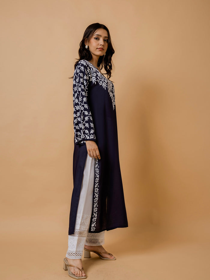 Charmie in Fizaa Chikankari Elegant Blue Modal Cotton Kurta