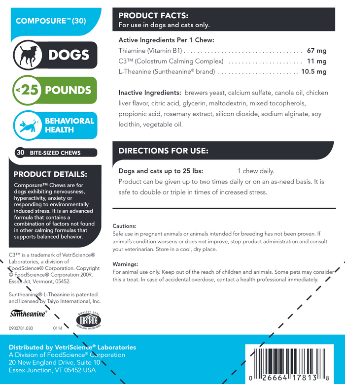 Composure Mini Bite Size Chews Label by Vetri-Science