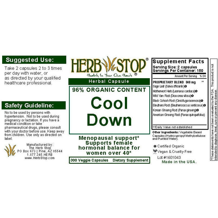 Cool Down Capsules Label