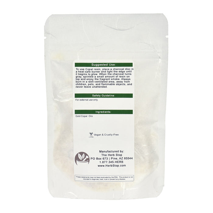 Copal Resin pieces in a white bag  with suggested uses