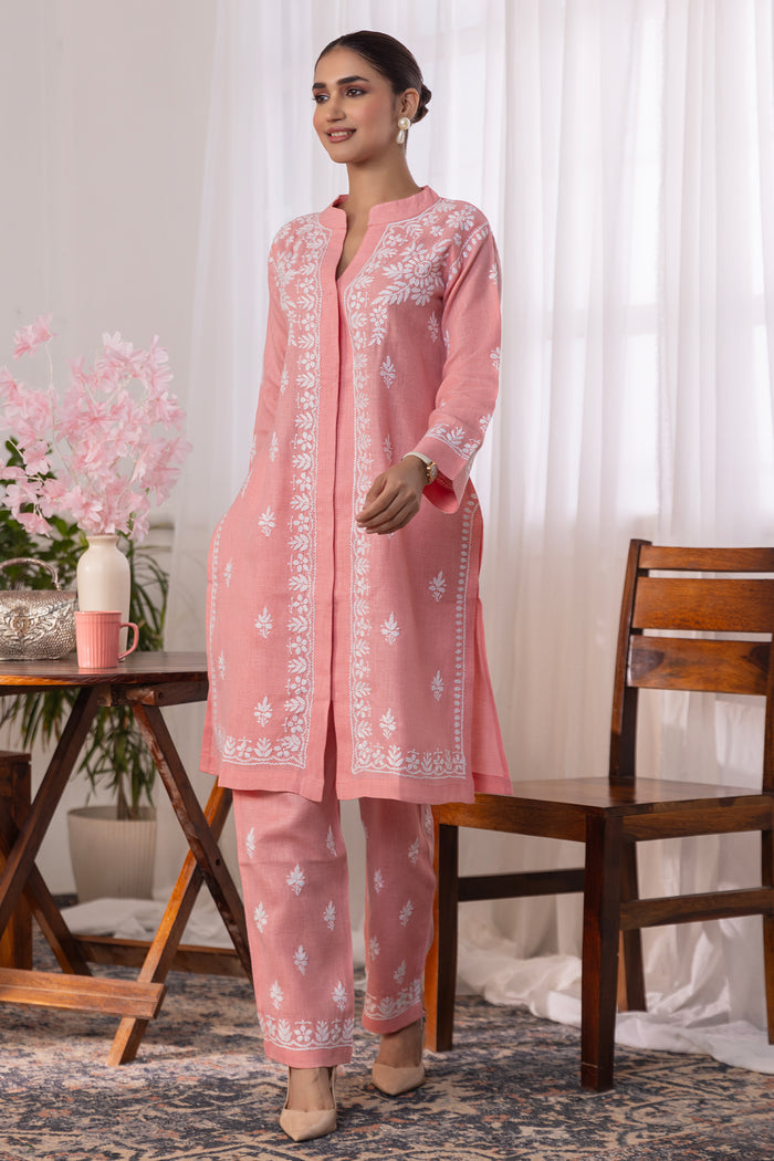 Cotton Chikankari Kurta Set - Pink