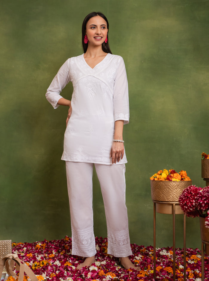 Cotton Chikankari Short Kurta in White