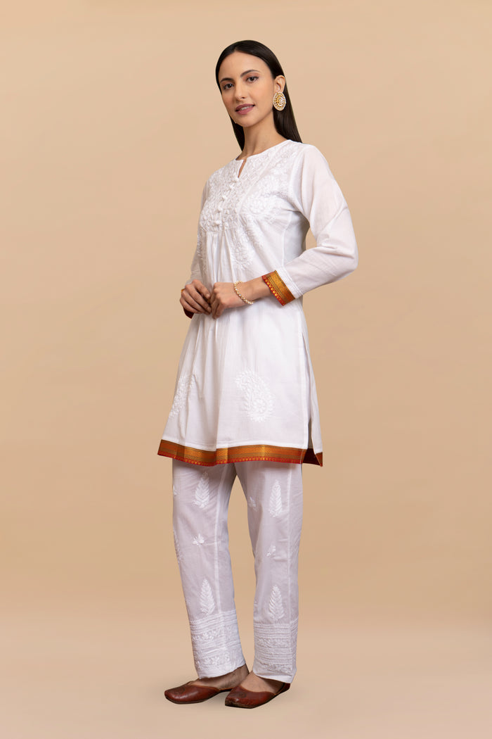 Cotton Chikankari Short Kurta in White