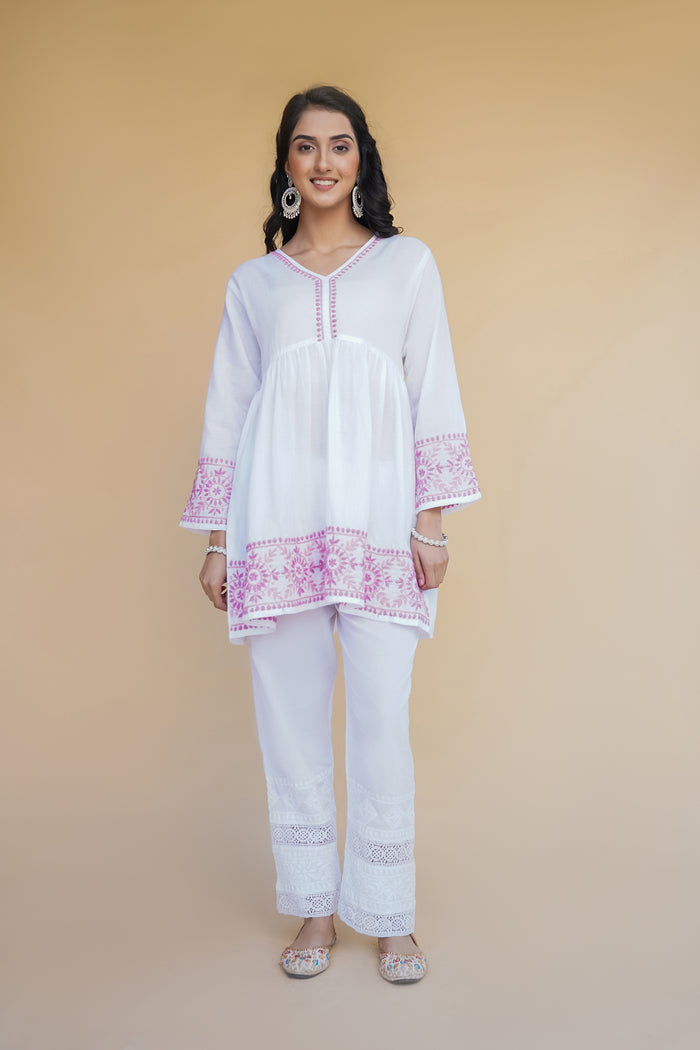 Cotton Chikankari Short Kurta in White