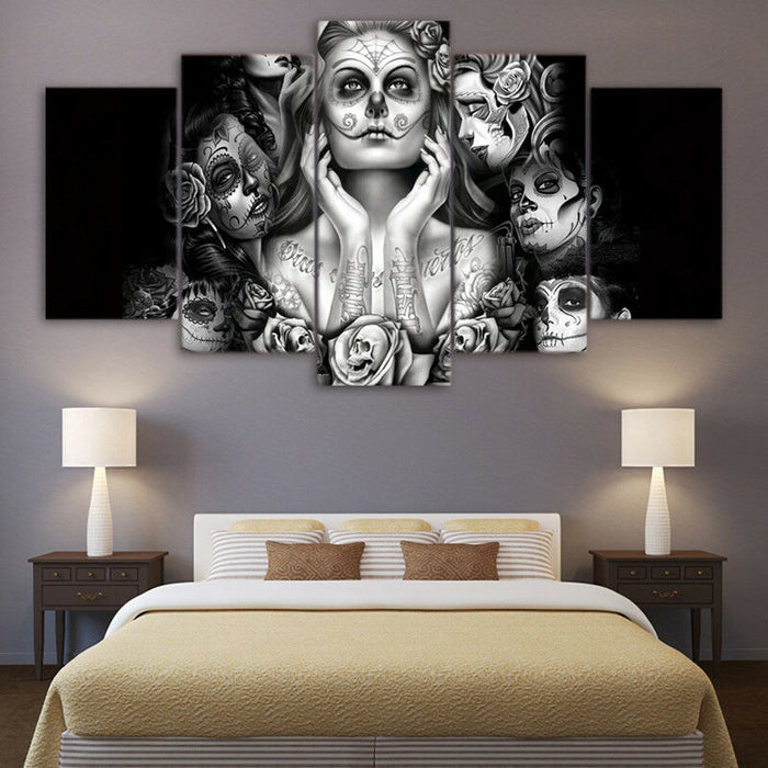 Day Of The Dead Sugar Skull Face Halloween Wall Art Frame Canvas Printing Decor