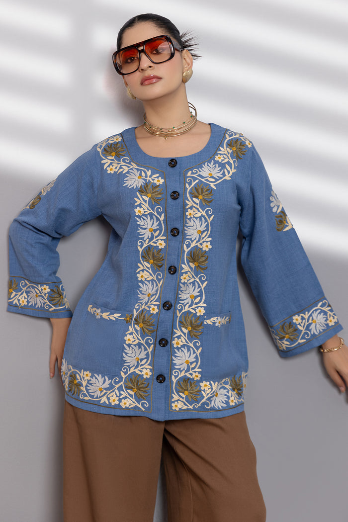 Denim Cotton  Kashmiri Aari Jacket