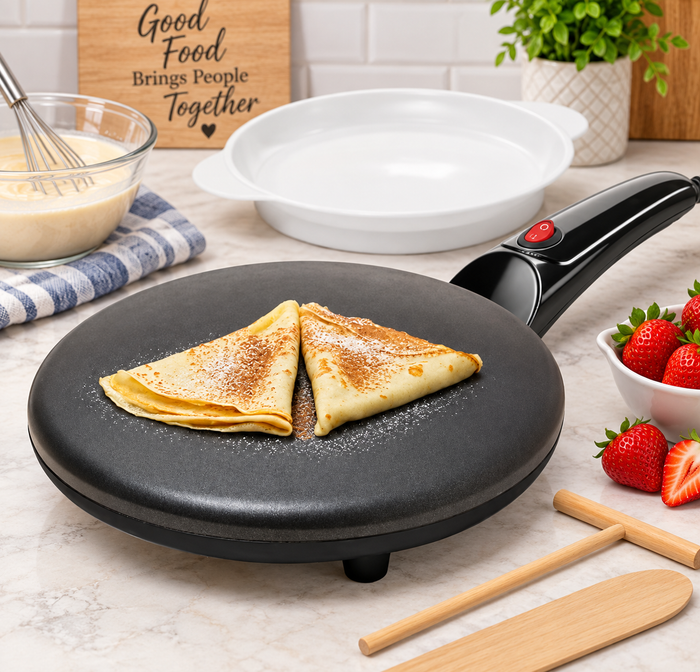Electric Crepe Maker with Auto Power Off, 8 Inch Portable Crepe Maker & Non-Stick Dipping Plate
