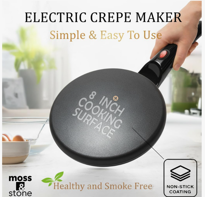 Electric Crepe Maker with Auto Power Off, 8 Inch Portable Crepe Maker & Non-Stick Dipping Plate