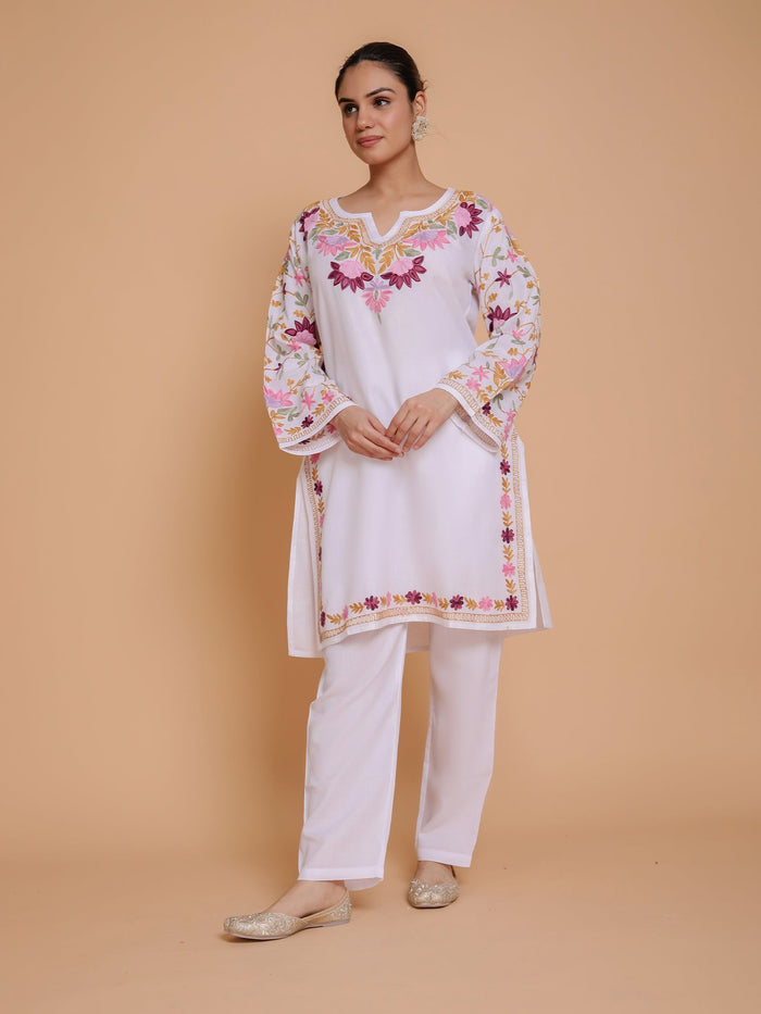 Falak Kashmiri Kurta Set - White