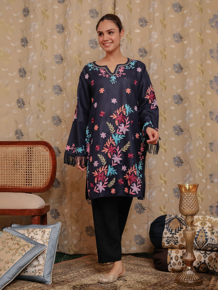 Falak Kashmiri Long Kurta - Blue