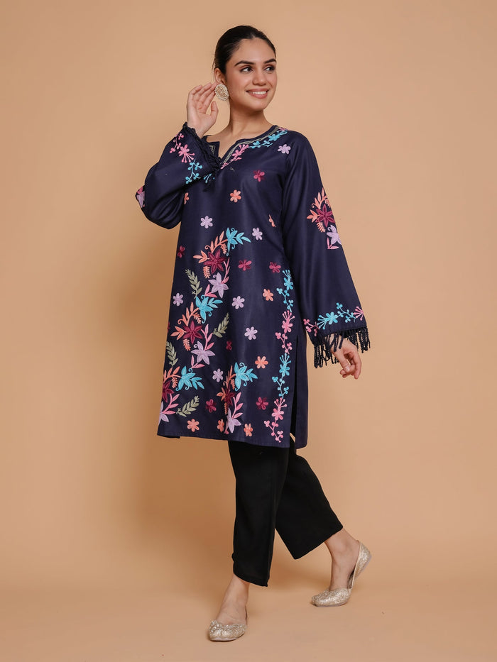 Falak Kashmiri Long Kurta - Blue