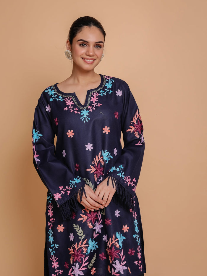 Falak Kashmiri Long Kurta - Blue