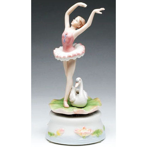 Fine Porcelain Music Box - Ballerina with Swan Musical Figurine 49153