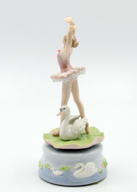 Fine Porcelain Music Box - Ballerina with Swan Musical Figurine 49153