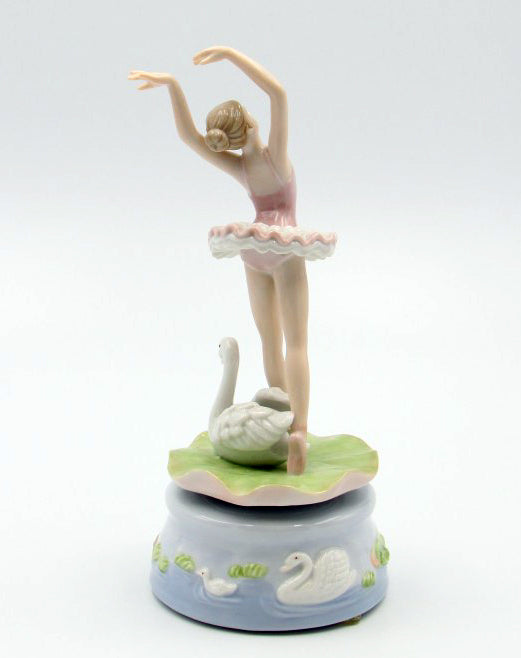Fine Porcelain Music Box - Ballerina with Swan Musical Figurine 49153