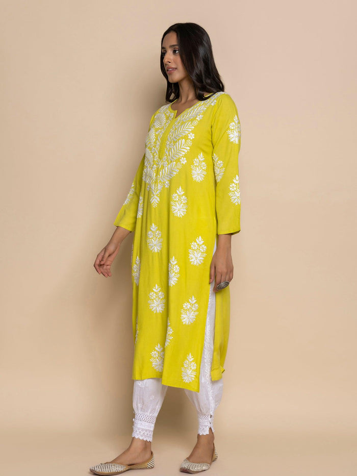 Fizaa chikankari Kurta in Lemon Green - House Of Kari (Chikankari Clothing)