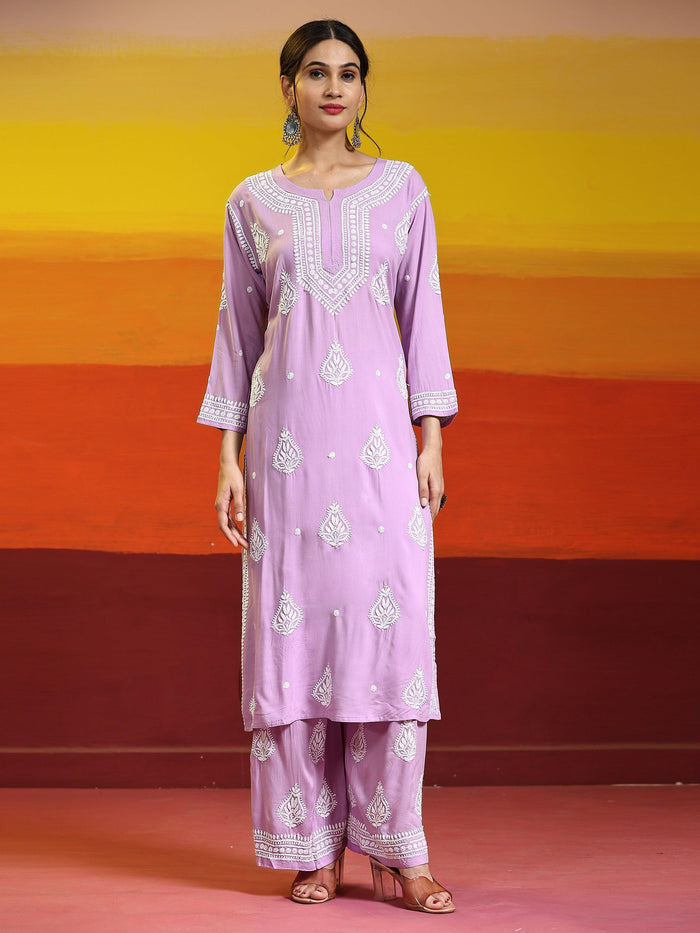 Fizaa Chikankari Kurta Set In Modal Cotton for Women In Purple - House Of Kari (Chikankari Clothing)