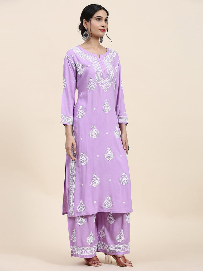 Fizaa Chikankari Kurta Set In Modal Cotton for Women In Purple - House Of Kari (Chikankari Clothing)