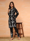 Fizaa Chikankari Short Modal Kurta Set - Black - House Of Kari (Chikankari Clothing)