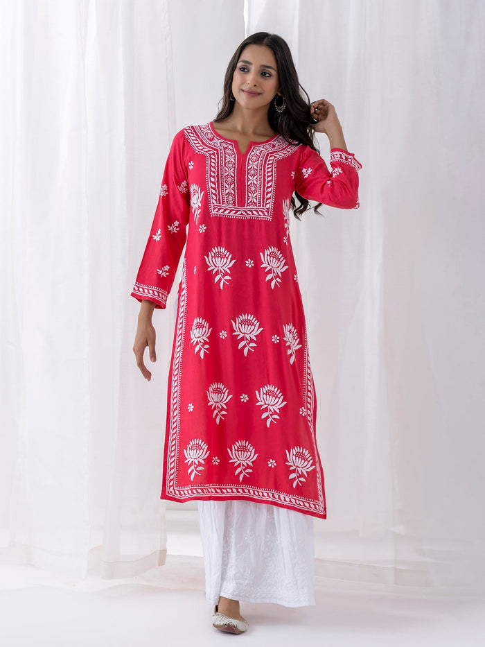 Fizaa Kurta with Chikankari Hand Embroidery red